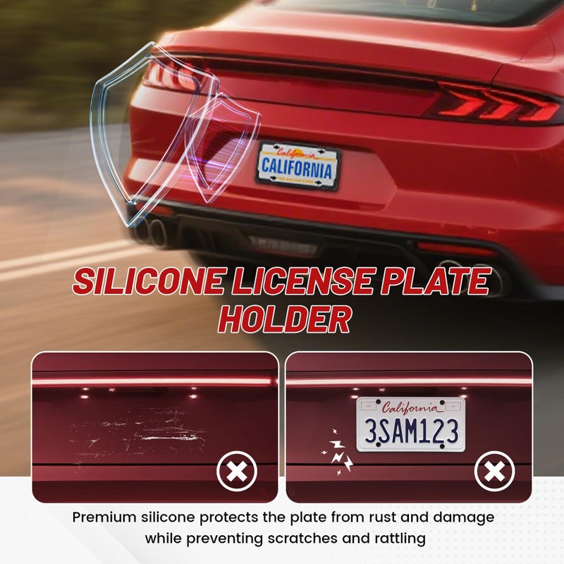 RED WOLF Silicone License Plate Frame, Rattle & Rust Proof Rubber License Plate Holder Without Obstruction, Universal Front Rear Car Tag Frame Hollow Out Design with 3 Drainage Holes, Black - Image 4