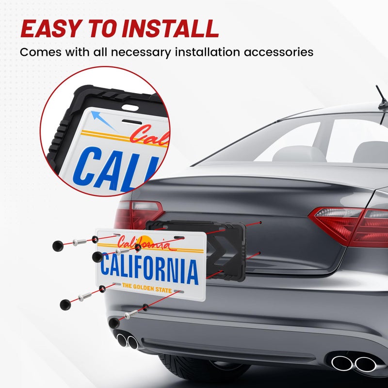 RED WOLF Silicone License Plate Frame, Rattle & Rust Proof Rubber License Plate Holder Without Obstruction, Universal Front Rear Car Tag Frame Hollow Out Design with 3 Drainage Holes, Black - Image 5