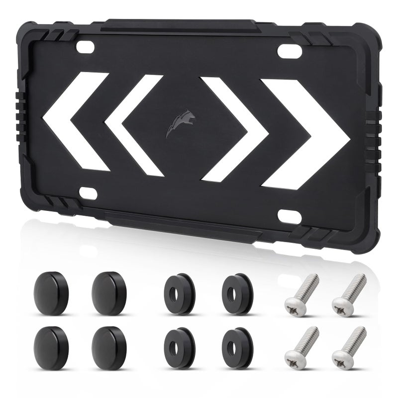 RED WOLF Silicone License Plate Frame, Rattle & Rust Proof Rubber License Plate Holder Without Obstruction, Universal Front Rear Car Tag Frame Hollow Out Design with 3 Drainage Holes, Black - Image 1