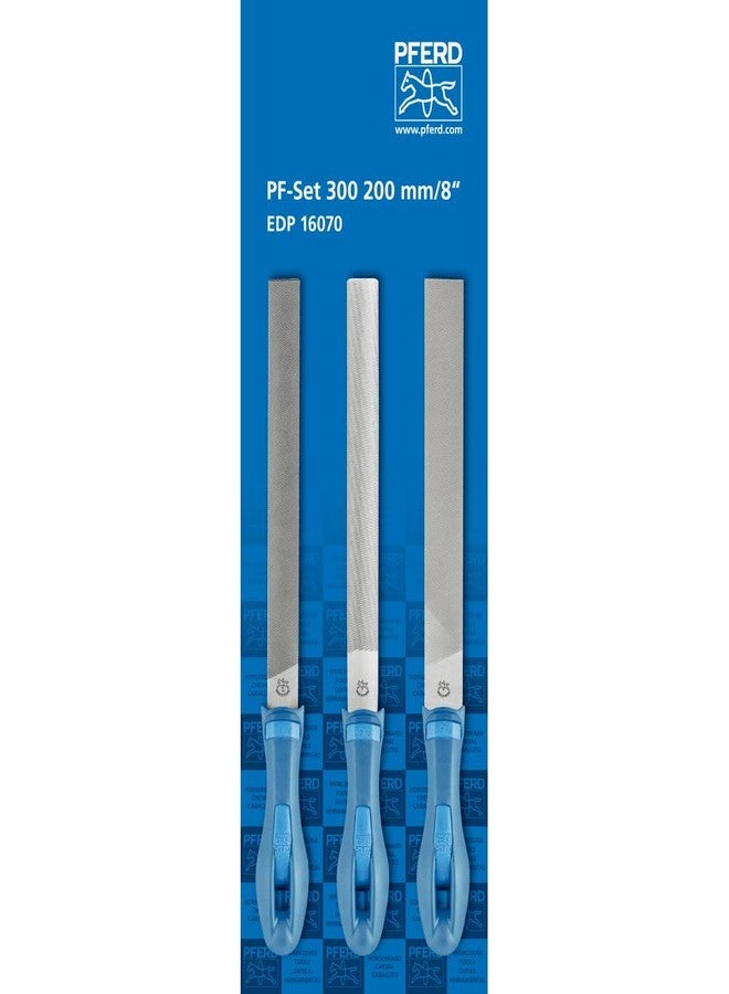 PFERD DIY 3-Piece File Set, 8" - Precision Hand Files with Ergonomic Handles, High Stock Removal, Durable Metalworking & Sharpening Tools - Part 16070 - Image 1