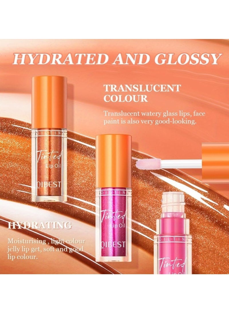 QiBest 4 Colors Tinted Lip Oil Moisturizing Hydrating Lip Glow Oil Big Brush Head Moisturizing Lip Gloss Shiny Transparent Lip Gloss Plumping Clear Tint Shiny and Vegan Moisturizing Lip Plumper 02 - Image 5
