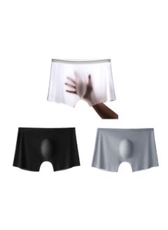 3Pcs Men's Underwear 3D Stereo One-Piece Men's Ice Silk Boxer Breathable Seamless See-Through Transparent Briefs XL
