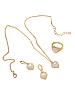 Huitich Elegant Heart Pearl Jewelry Set Necklace, Earrings & Ring for Women  - Image 1