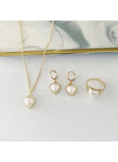 Huitich Elegant Heart Pearl Jewelry Set Necklace, Earrings & Ring for Women  - Image 4