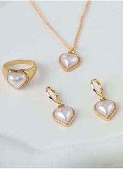Huitich Elegant Heart Pearl Jewelry Set Necklace, Earrings & Ring for Women  - Image 2
