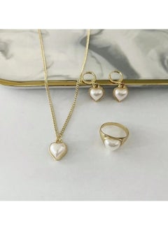 Huitich Elegant Heart Pearl Jewelry Set Necklace, Earrings & Ring for Women  - Image 5