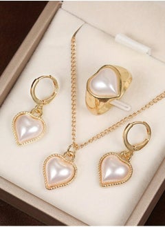Huitich Elegant Heart Pearl Jewelry Set Necklace, Earrings & Ring for Women  - Image 3