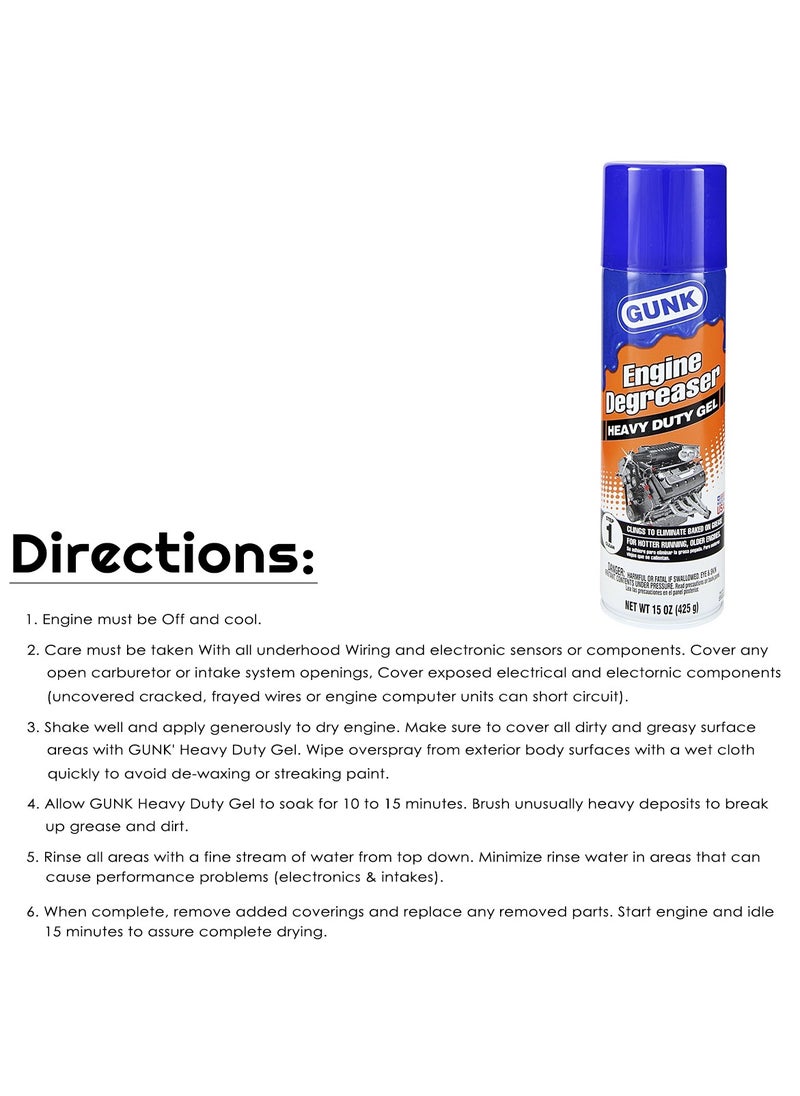 Gunk GUNK Heavy Duty Engine Degreaser Gel, 15oz - Superior Grease and Oil Removal Formula for Engine Maintenance  - Image 3