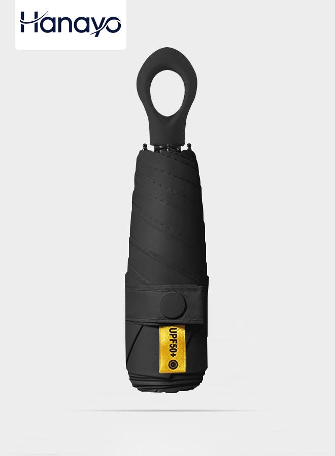 Hanayo مظلة ميني لحماية من الأشعة فوق البنفسجية مظلة خفيفة الوزن محمولة مضادة للمطر للنساء والأطفال لأيام ممطرة ومشمسة بحجم السفر (أسود) - Image 1