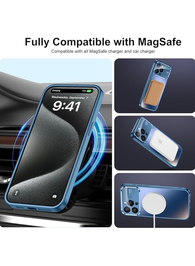 Magnetic case for iPhone 15 Pro Max, camera lens protector with full window cover, visual identity, scratch-resistant scrub, waterproof sweat-resistant slim - Blue  - Image 3