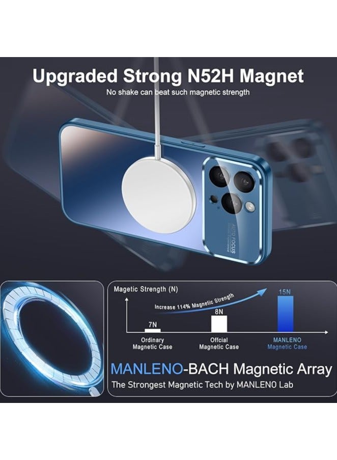 Magnetic case for iPhone 15 Pro Max, camera lens protector with full window cover, visual identity, scratch-resistant scrub, waterproof sweat-resistant slim - Blue  - Image 2