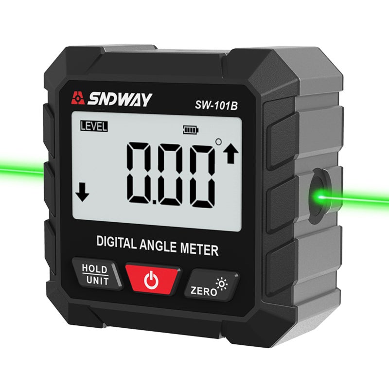 SNDWAY Digital Inclinometer 360° ±0.2° Accuracy Dual Green Laser Lines - 4×90° Quadrant Display Auto-Rotating Backlit LCD Four-Sided Metal Grip Base Digital Goniometer for Woodworking Construction Surveying - Image 1