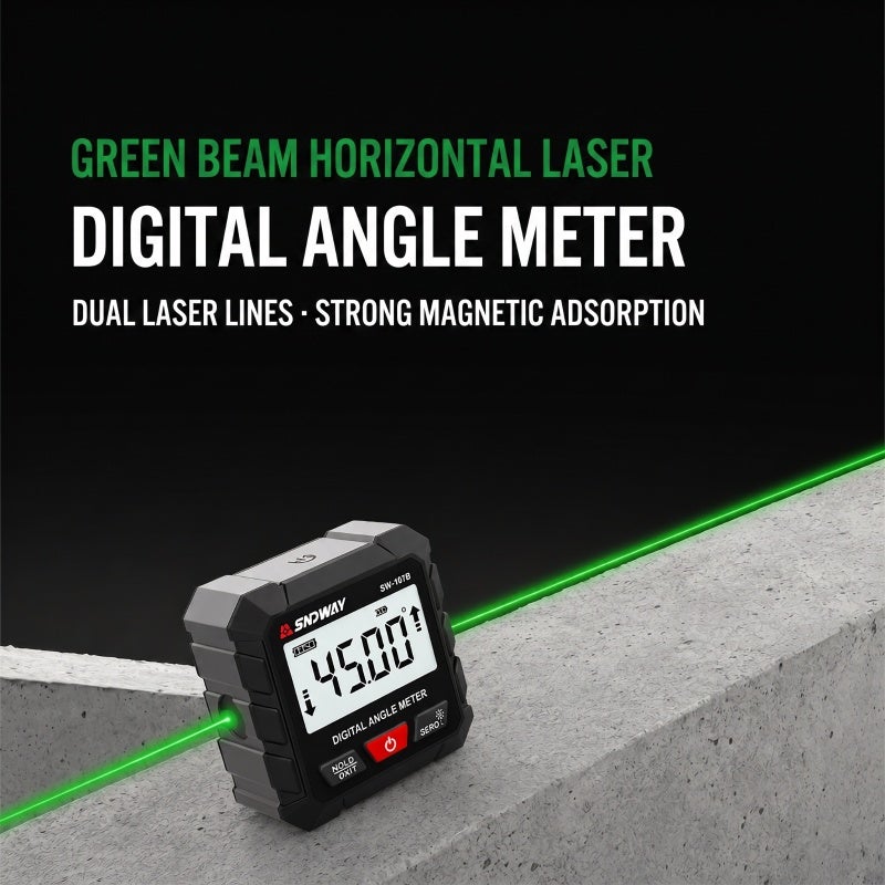 SNDWAY Digital Inclinometer 360° ±0.2° Accuracy Dual Green Laser Lines - 4×90° Quadrant Display Auto-Rotating Backlit LCD Four-Sided Metal Grip Base Digital Goniometer for Woodworking Construction Surveying - Image 2