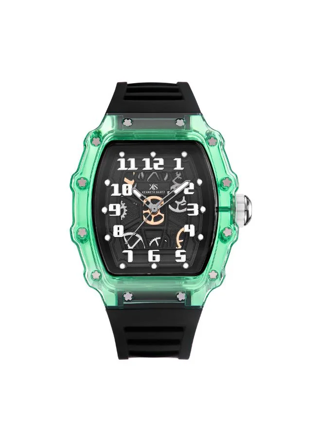 كينيث سكوت Men's Analog Display Watch With Black Silicone Strap - K25009-ZSBB