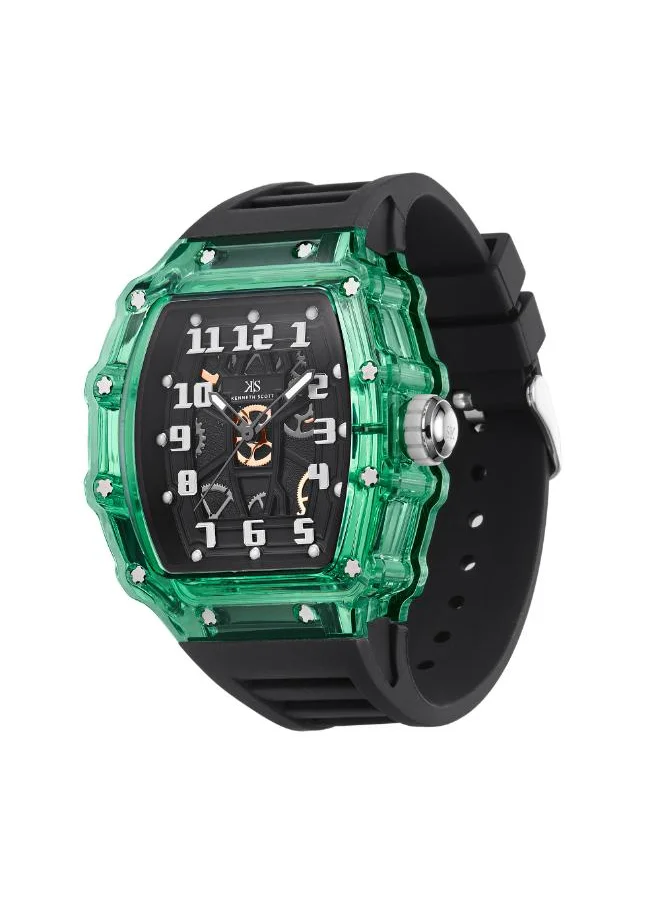 كينيث سكوت Men's Analog Display Watch With Black Silicone Strap - K25009-ZSBB