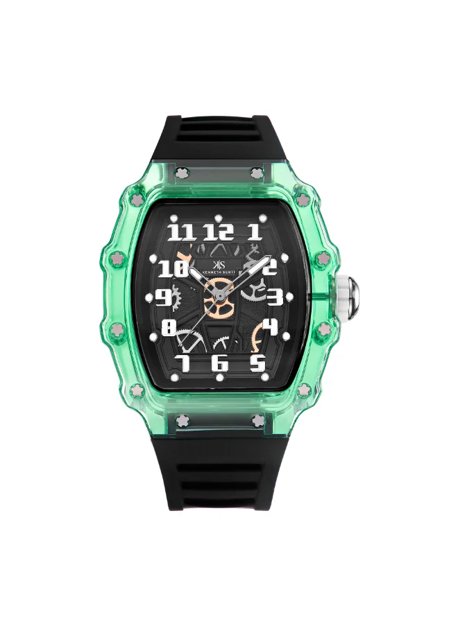 كينيث سكوت Men's Analog Display Watch With Black Silicone Strap - K25009-ZSBB