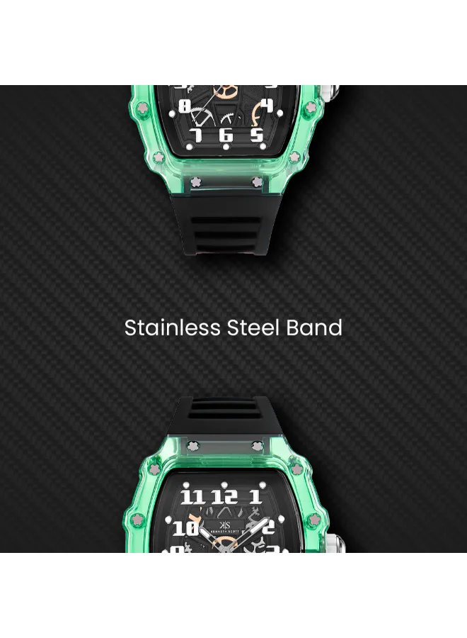 كينيث سكوت Men's Analog Display Watch With Black Silicone Strap - K25009-ZSBB