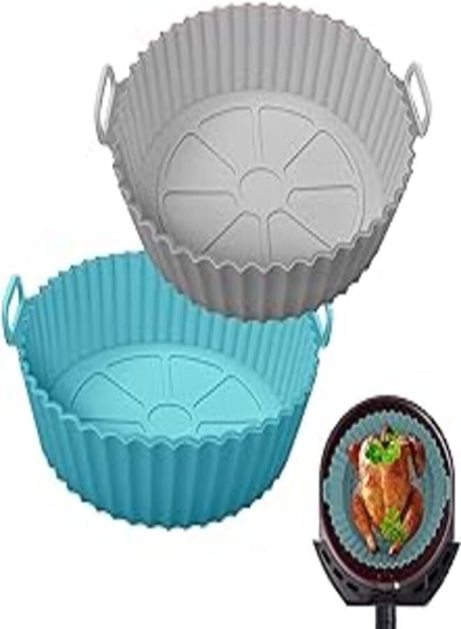 Fresh 2 Pack Silicone Air Fryer Liners, Reusable Air Fryer Liners, 7.8 Inch Air Fryer Tools Replacement for Paper Liner and Parchment Paper, Suitable for 3.6QT to 6.8QT Electric Fryer