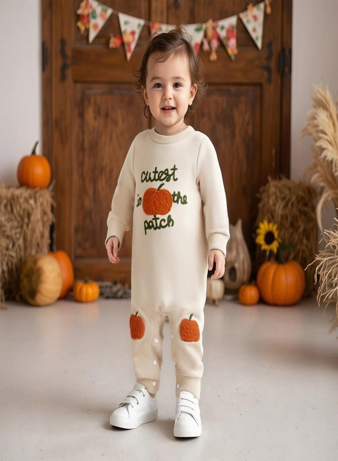 Lamuusaa Newborn Baby Girl Boy Halloween Outfit Cutest Pumpkin In the Patch Romper Pumpkin Bodysuit Jumpsuit Fall Outfit (Apricot, 12-18 Months) - Image 3