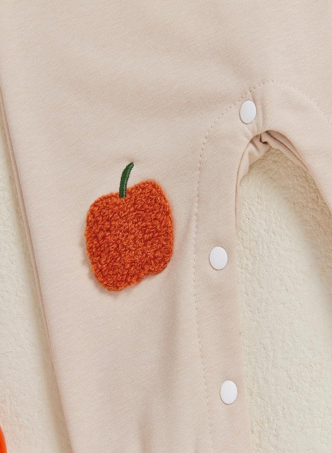 Lamuusaa Newborn Baby Girl Boy Halloween Outfit Cutest Pumpkin In the Patch Romper Pumpkin Bodysuit Jumpsuit Fall Outfit (Apricot, 12-18 Months) - Image 4