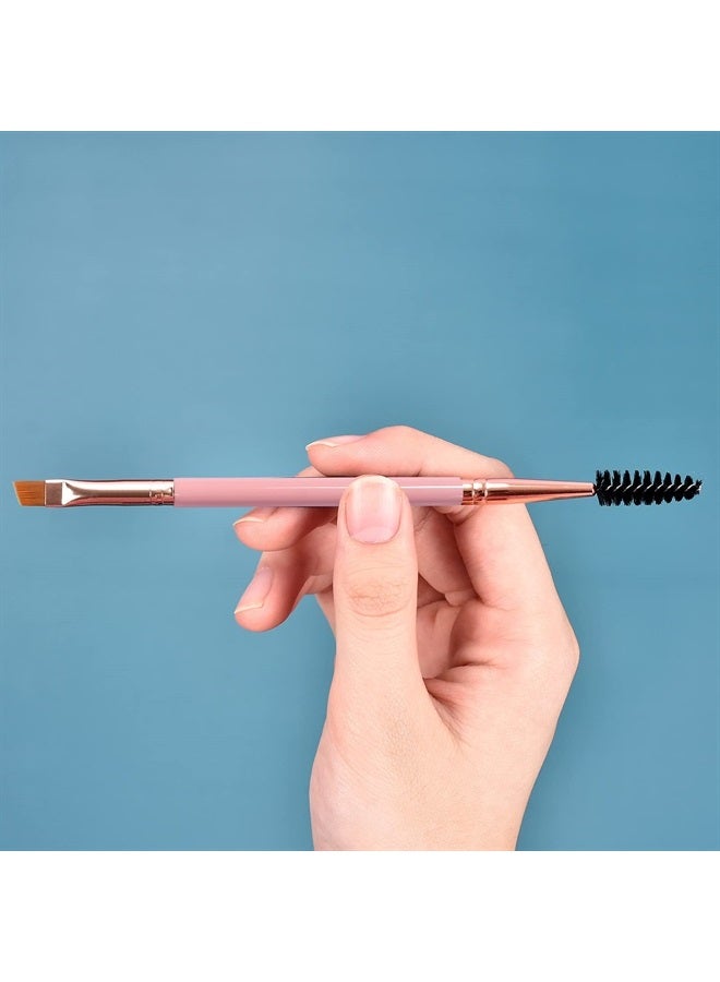 DELAYNOMORE77 Duo Eyebrow Brush, Spoolie Brush and Angled Brow Brush Eyelash Brush for Eye Makeup. (5pcs, Pink) - Image 3