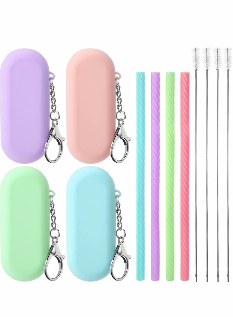 Excefore Reusable Straws, 4 Set Silicone Straws with Case Foldable Portable Drinking Straw for Party Travel Cold or Hot Carry - Image 1