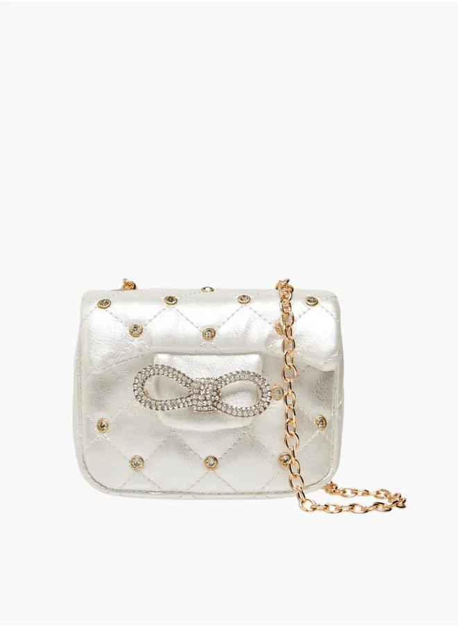 ميسي الصغيرة Girls Embellished Crossbody Bag with Chain Strap and Button Closure
