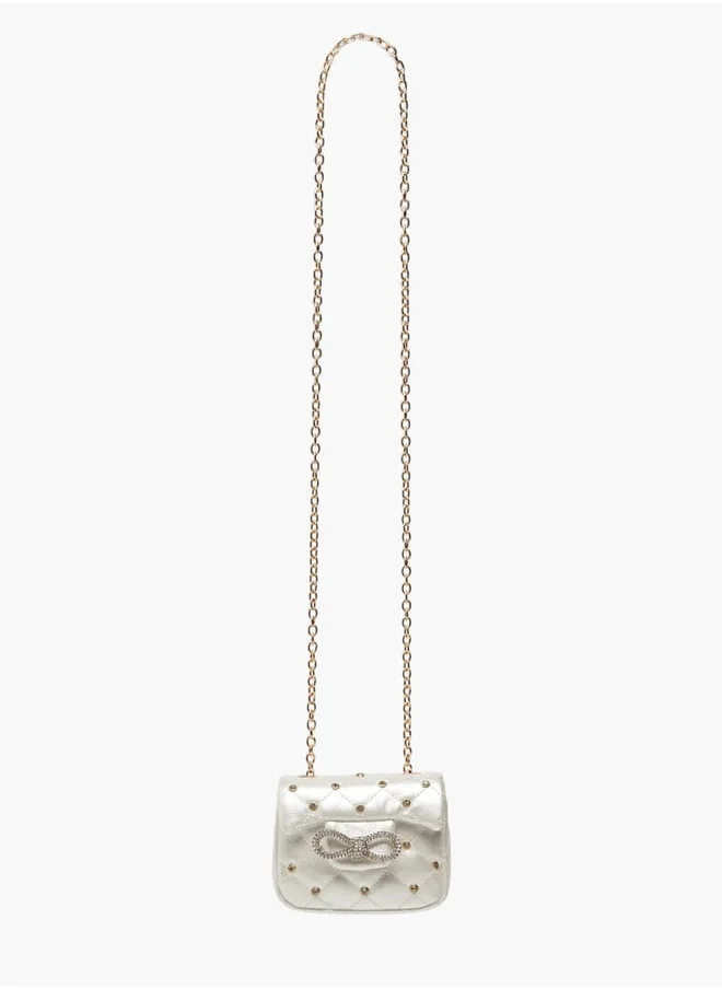 ميسي الصغيرة Girls Embellished Crossbody Bag with Chain Strap and Button Closure