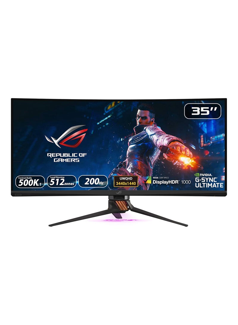 ASUS 35 inch ROG Swift PG35VQ Ultra-Wide HDR Gaming Monitor, 21:9 (3440 x 1440), 200Hz, 2ms, G-SYNC Ultimate, Quantum-dot, Smart Fan Control, Aura Sync, Hi-fi-grade ESS Amplifier | 90LM03T0-B02370 Black - Image 1