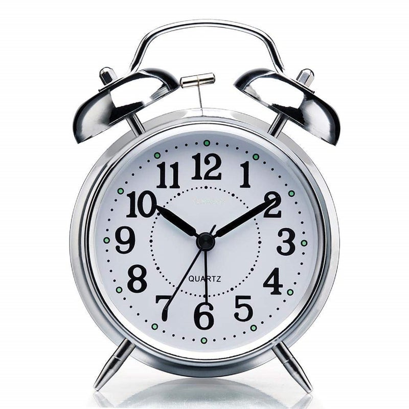 NEXT ANGLE STOREMART Retro Alarm Clock Old Fashioned Bedside Alarm Clock with Non Ticking Twin Bell Vintage Battery Operated Analogue Quartz Loud Alarm Clock with Night Light for Bedroom