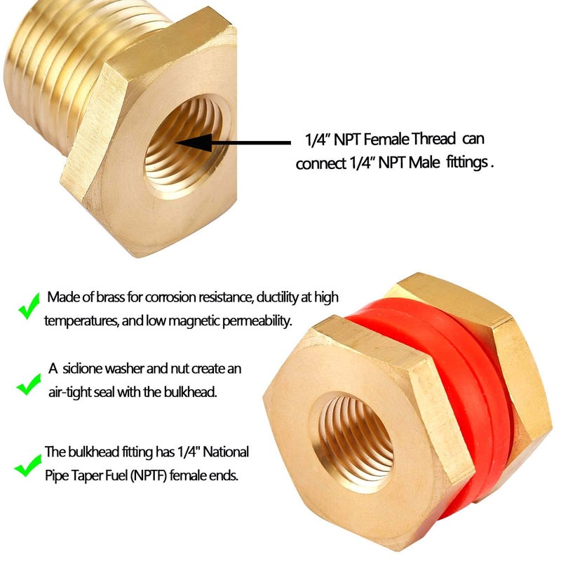 LitOrange 2 PCS Brass Bulkhead Coupling Both End 1/4" NPT Female,Outer Diameter 3/4-16UNF Brass Bulk Head Pipe Fitting Bulkhead Tank Fitting Coupler Coupling,15/16" Length (Pack of 2) - Image 3