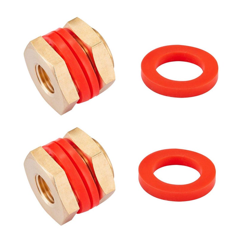 LitOrange 2 PCS Brass Bulkhead Coupling Both End 1/4" NPT Female,Outer Diameter 3/4-16UNF Brass Bulk Head Pipe Fitting Bulkhead Tank Fitting Coupler Coupling,15/16" Length (Pack of 2) - Image 1