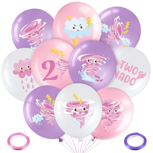 Blosssound 45 Pcs Two Nado Birthday Party Decorations for Girls Two Nado Balloons Tornado Theme Balloon with Pink and Purple Ribbons Tornado 2nd Birthday Party Decor for Girl Kid Baby Shower Supplies - Image 1