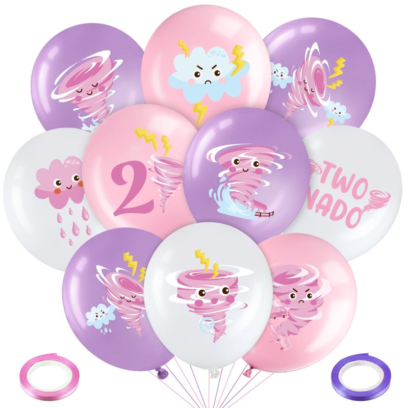 Blosssound 45 Pcs Two Nado Birthday Party Decorations for Girls Two Nado Balloons Tornado Theme Balloon with Pink and Purple Ribbons Tornado 2nd Birthday Party Decor for Girl Kid Baby Shower Supplies - Image 3