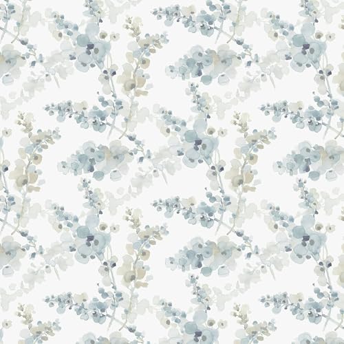 Hopepak Floral Peel and Stick Wallpaper Blue Watercolor Flower Wallpaper Self Adhesive Removable Contact Paper Vinyl Roll for Bedroom Living Room Accent Wall Furniture Decor 17" x 78.7" - Image 1