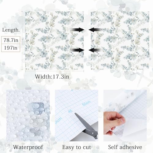 Hopepak Floral Peel and Stick Wallpaper Blue Watercolor Flower Wallpaper Self Adhesive Removable Contact Paper Vinyl Roll for Bedroom Living Room Accent Wall Furniture Decor 17" x 78.7" - Image 5