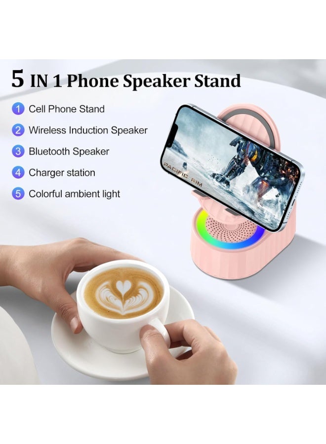 XiuWoo 5-in-1 Wireless Induction Bluetooth Speaker with Phone Holder, 3000mAh Emergency Charger，300° Foldable Design for iPhone/Android/Tablets，It is a very good gift for boys and girls，ideal for Home or Office - Image 2