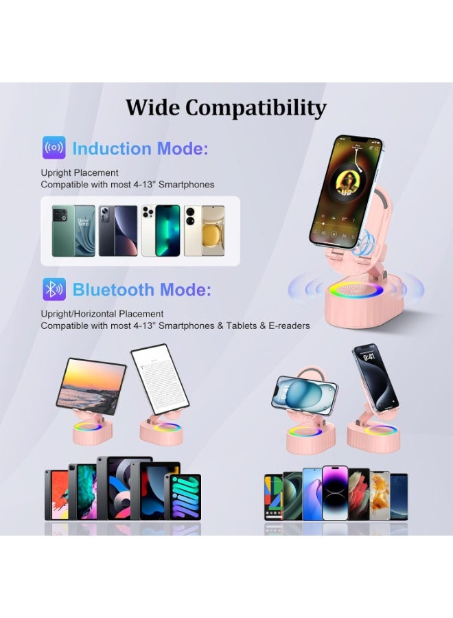 XiuWoo 5-in-1 Wireless Induction Bluetooth Speaker with Phone Holder, 3000mAh Emergency Charger，300° Foldable Design for iPhone/Android/Tablets，It is a very good gift for boys and girls，ideal for Home or Office - Image 4