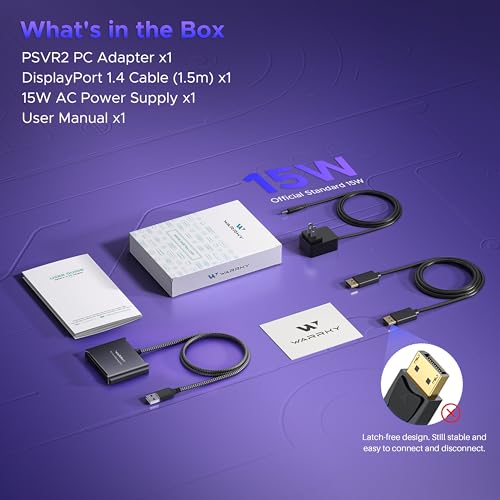 Warrky PSVR2 PC Adapter, PSVR2 Accessories [Aluminum Shell, Upgraded IC] Compatible with PSVR2, AR Glasses, Portable Monitor, DP 1.4 Cable 15W AC Power Supply Included - Black - Image 4