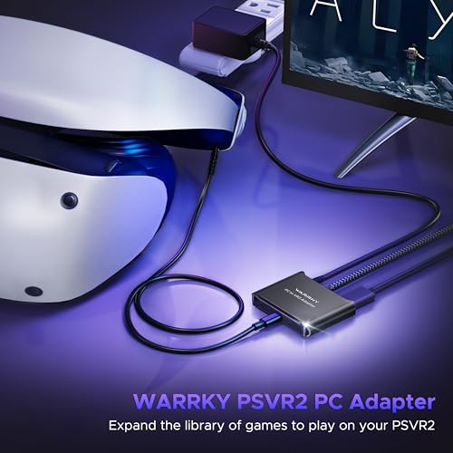 Warrky PSVR2 PC Adapter, PSVR2 Accessories [Aluminum Shell, Upgraded IC] Compatible with PSVR2, AR Glasses, Portable Monitor, DP 1.4 Cable 15W AC Power Supply Included - Black - Image 2