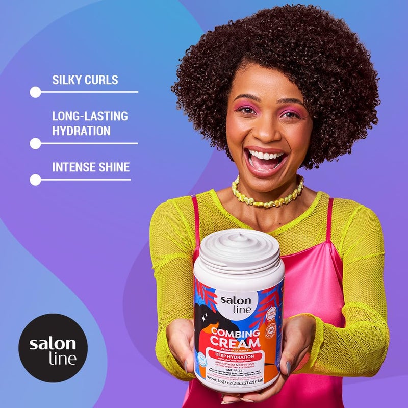 Salon Line سالون لاين، كريم شعر، كريم بدون شطف، ترطيب عميق، نباتي - للشعر المموج، الشعر المجعد والشعر المتجعد، 1 كجم - Image 2