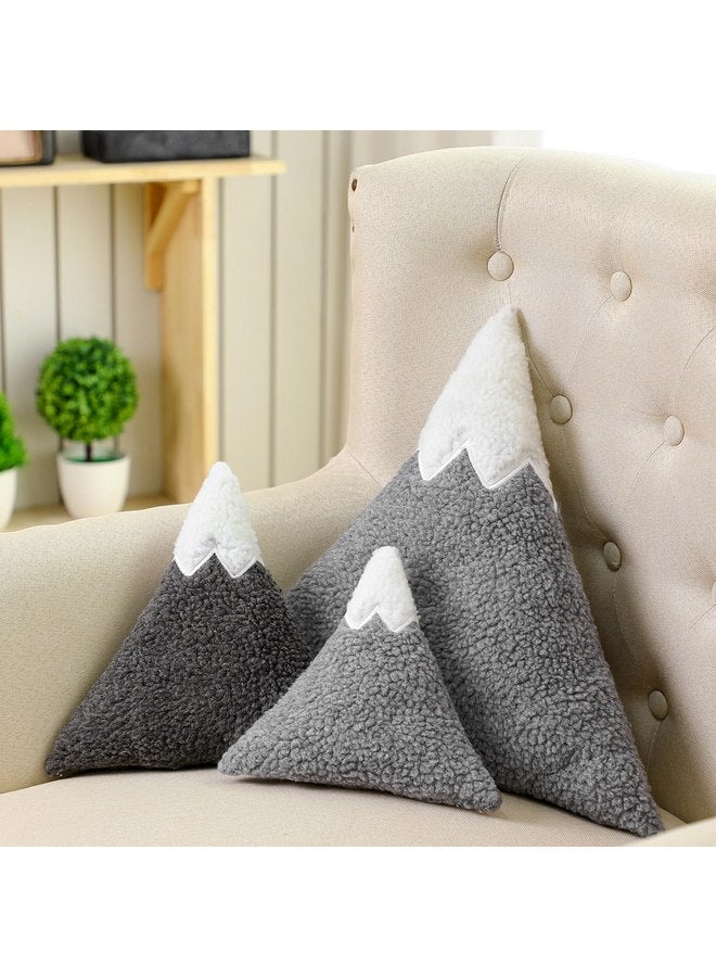 Shellwei 3 Pcs Mountain Shaped Decorative Pillow Christmas Sherpa Cute Nursery Playroom Pillow Grey and White Nursery Accessories Kawaii Decorative Pillow Gift Toy for Christmas Girls Boy Kids - Image 1