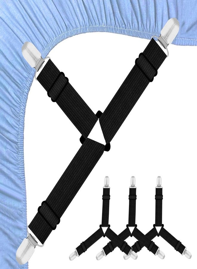 OLLBIT 4PCS Bed Sheet Holder Straps,Heavy Duty Non Slip Sheet Clips,Bed Sheet Holder,Straps Fitted Sheet Holders for Corners,Easy to Install Adjustable Elastic Fastener (Black) - Image 1