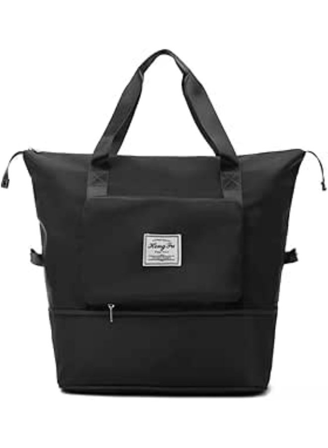 Deluxe Foldable Travel Duffel Bag – Large Capacity Waterproof Shoulder Bag with Dry & Wet Separation – Lightweight Expandable Tote for Travel, Gym, Sports & Weekends (Black) - Image 1