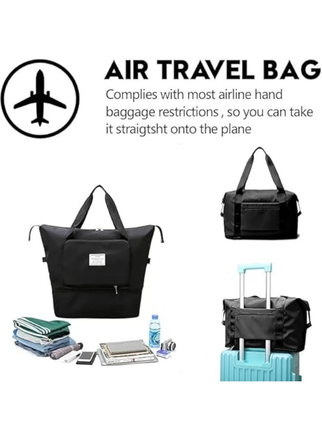 Deluxe Foldable Travel Duffel Bag – Large Capacity Waterproof Shoulder Bag with Dry & Wet Separation – Lightweight Expandable Tote for Travel, Gym, Sports & Weekends (Black) - Image 3