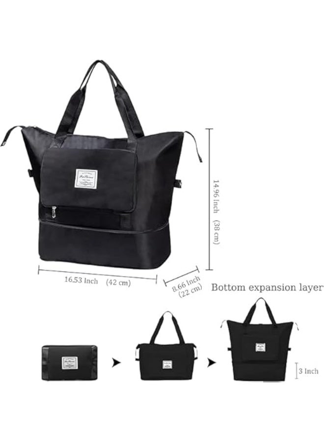 Deluxe Foldable Travel Duffel Bag – Large Capacity Waterproof Shoulder Bag with Dry & Wet Separation – Lightweight Expandable Tote for Travel, Gym, Sports & Weekends (Black) - Image 4