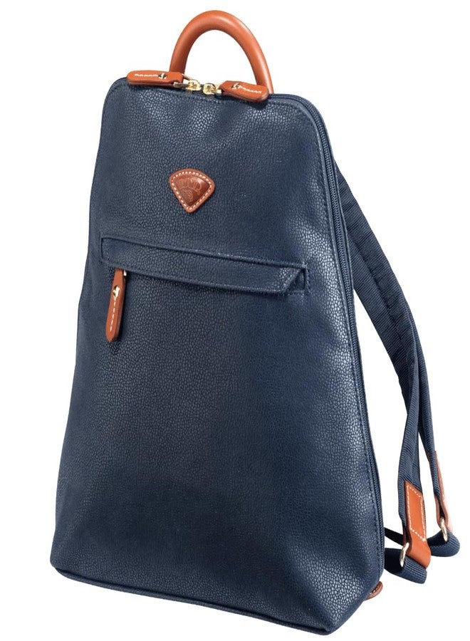 JUMP Uppsala Flat Backpack with Back Hidden Pocket for valuables-Navy Blue-33 cms Polysuede Material with Leather Trimmings Fashion Bag for Men and Women - Image 3
