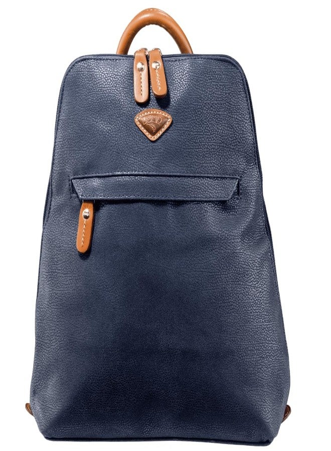 JUMP Uppsala Flat Backpack with Back Hidden Pocket for valuables-Navy Blue-33 cms Polysuede Material with Leather Trimmings Fashion Bag for Men and Women - Image 1