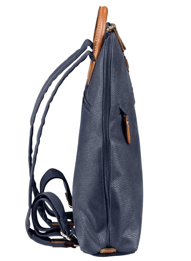 JUMP Uppsala Flat Backpack with Back Hidden Pocket for valuables-Navy Blue-33 cms Polysuede Material with Leather Trimmings Fashion Bag for Men and Women - Image 4