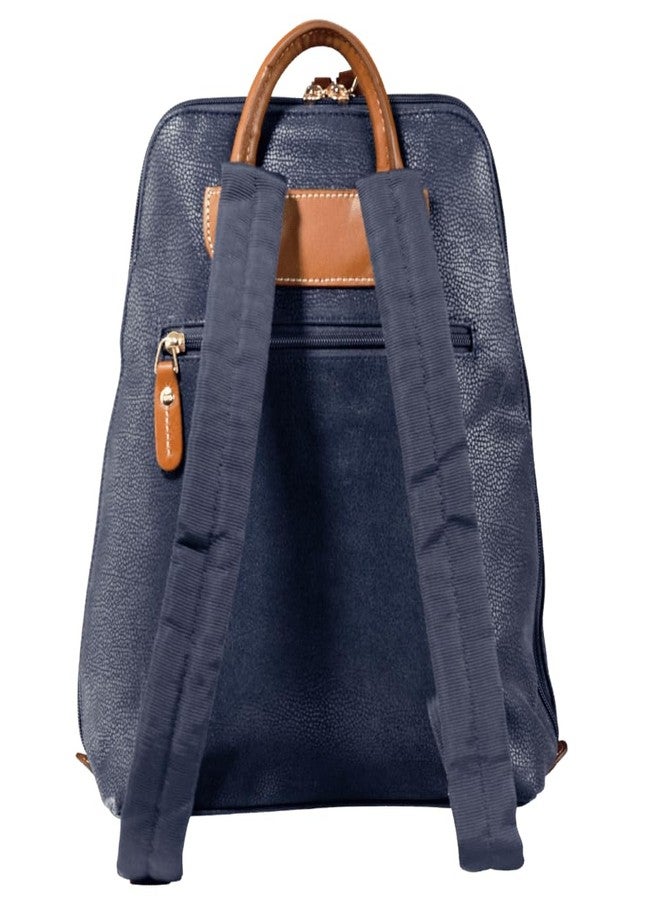 JUMP Uppsala Flat Backpack with Back Hidden Pocket for valuables-Navy Blue-33 cms Polysuede Material with Leather Trimmings Fashion Bag for Men and Women - Image 5